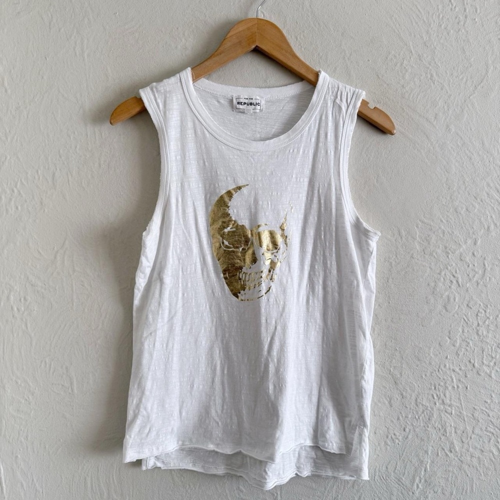 For The Republic White & Gold Skull Graphic Tank Top Size S